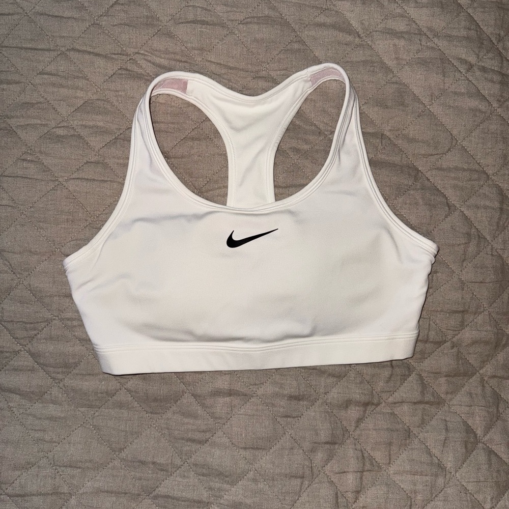 Nike Women's White Sports Bra with Black Logo